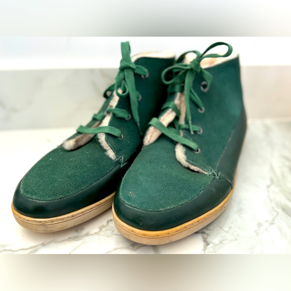 Bugatchi Green Leather/ Suede Chukka Ankle Boots Fur Lined